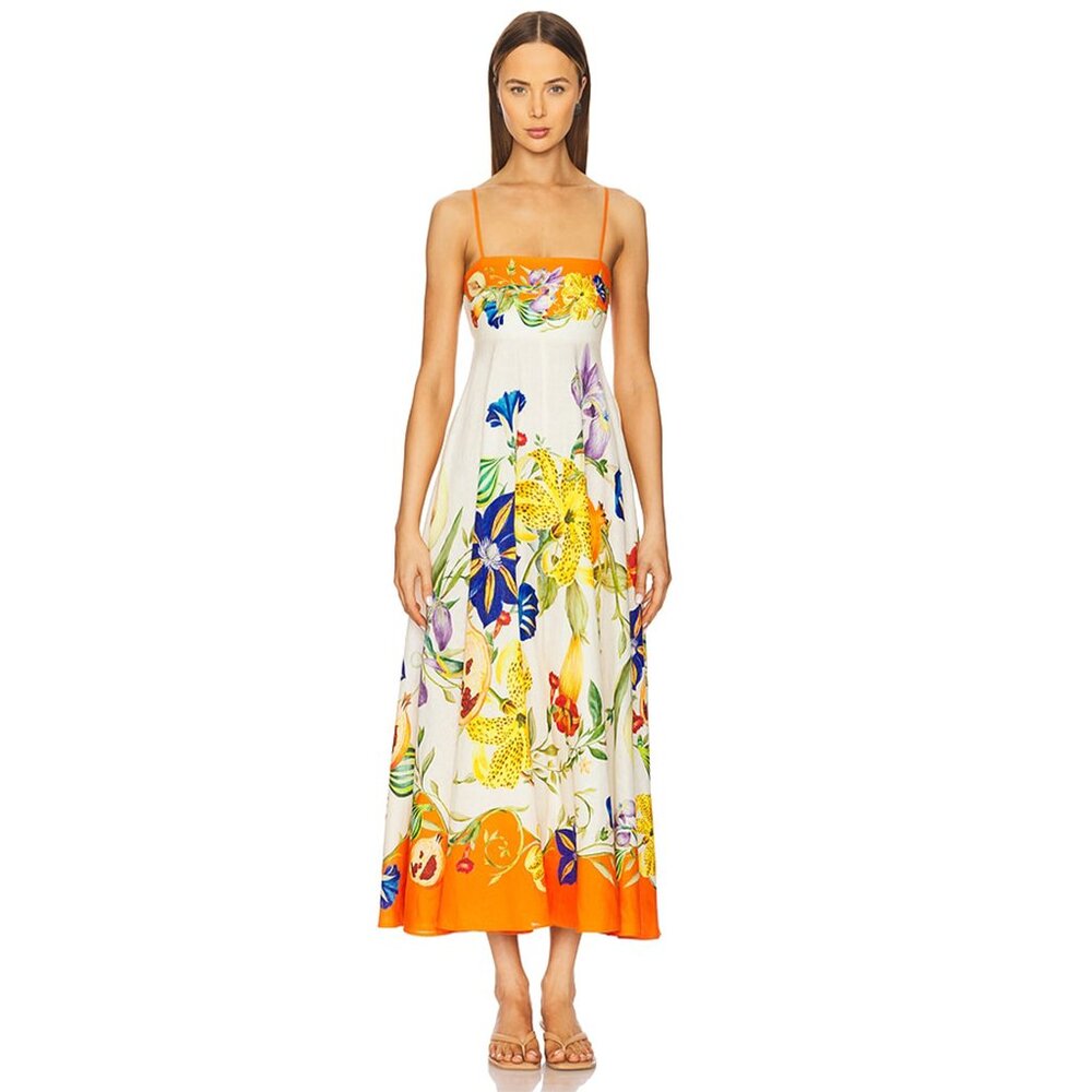 Alemais Flores Printed Flax Maxi Dress